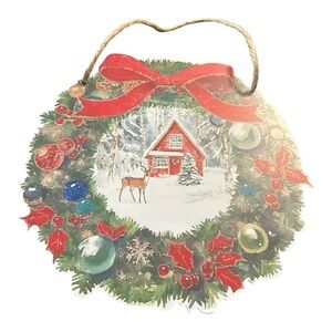 Christmas Wreath Wall Hanging Wood Holiday Cabin‎ Deer Winter Decor